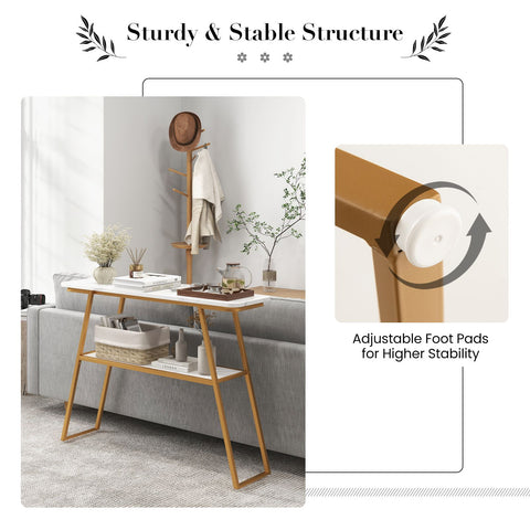 Contemporary Entryway Console Tanle with Storage Shelf and Faux Marble Top
