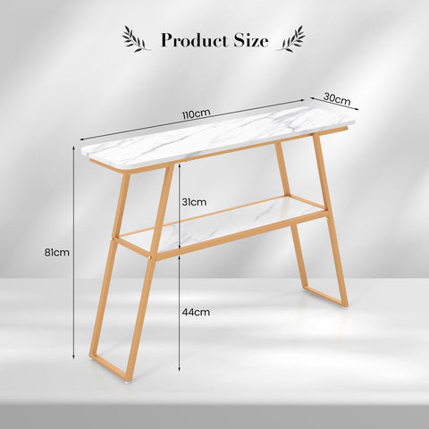 Contemporary Entryway Console Tanle with Storage Shelf and Faux Marble Top