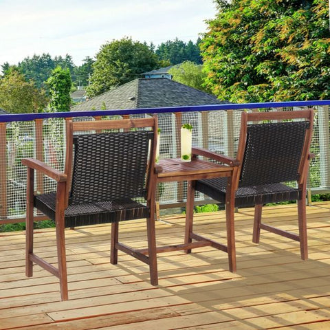 Garden Furniture Set with Durable Natural Wood and Parasols Hole