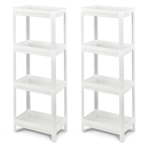 Compact and Simple Set of 2 Kitchen Storage Carts with 4 Tiers and Waterproof Design in White