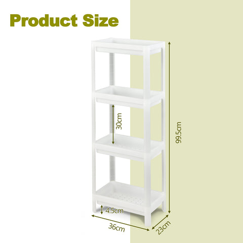 Compact and Simple Set of 2 Kitchen Storage Carts with 4 Tiers and Waterproof Design in White