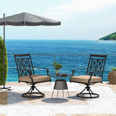 Compact Outdoor Dining Chair Set with 360 Degree Swivel and Blossom Pattern in Khaki