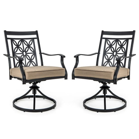 Compact Outdoor Dining Chair Set with 360 Degree Swivel and Blossom Pattern in Khaki