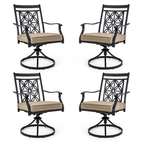 Compact Outdoor Dining Chair Set with 360 Degree Swivel and Blossom Pattern in Khaki