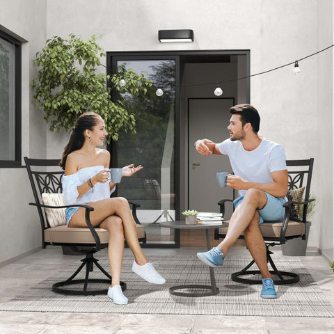 Compact Outdoor Dining Chair Set with 360 Degree Swivel and Blossom Pattern in Khaki