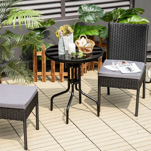 Outdoor All-Weather Rattan Dining Chair Set with soft Cushions in Grey