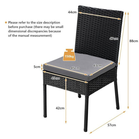Outdoor All-Weather Rattan Dining Chair Set with soft Cushions in Grey