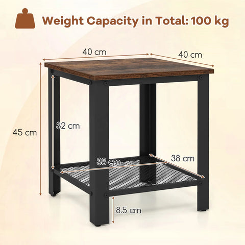 Elegant 2 Tier Side Table with Unique Industrial Style in Brown