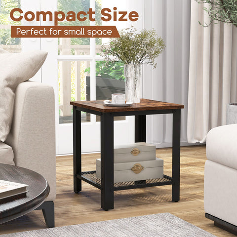 Elegant 2 Tier Side Table with Unique Industrial Style in Brown