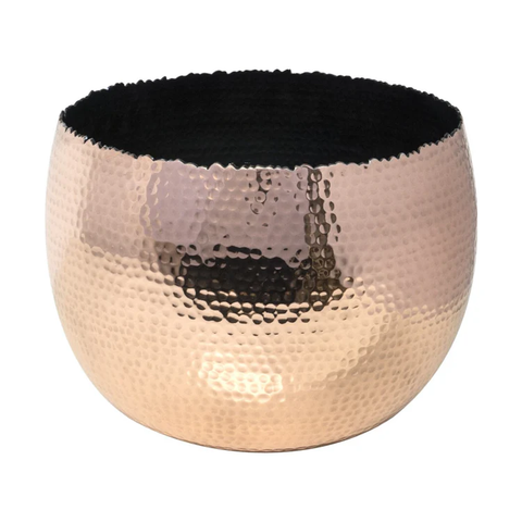 Industrial Hammered Bowl Indoor Planter in Copper and Black
