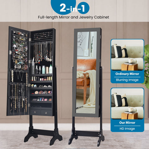 Original Standing Jewellery Mirror with Storage and Lock