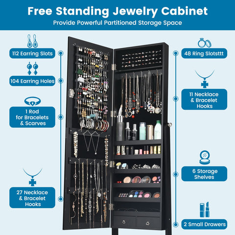 Original Standing Jewellery Mirror with Storage and Lock