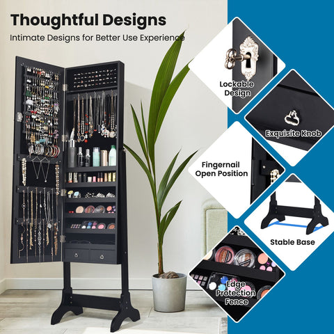 Original Standing Jewellery Mirror with Storage and Lock