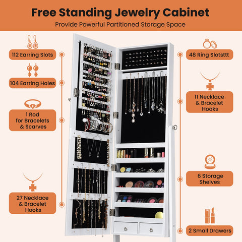 Original Standing Jewellery Mirror with Storage and Lock
