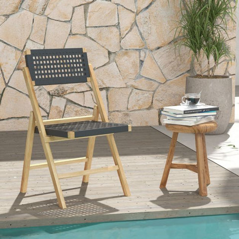 Garden Teak Wood Folding Chair with Woven Backrest and Seat