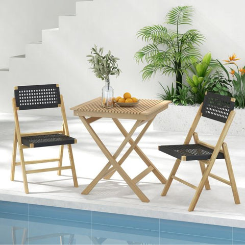 Garden Teak Wood Folding Chair with Woven Backrest and Seat