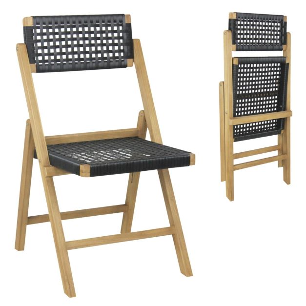 Garden Teak Wood Folding Chair with Woven Backrest and Seat – Fairway Home
