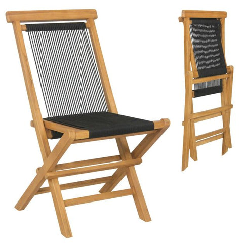 Garden Teak Wood Dining Chair Set with Woven Backrest and Folding Design in Black