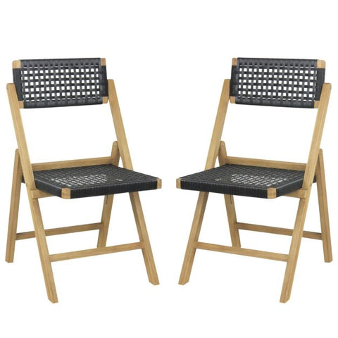 Garden Teak Wood Folding Chair with Woven Backrest and Seat