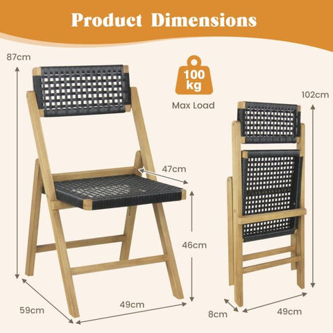Garden Teak Wood Folding Chair with Woven Backrest and Seat