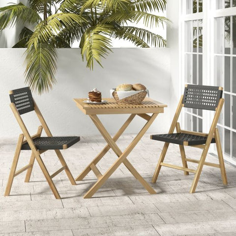 Garden Teak Wood Folding Chair with Woven Backrest and Seat