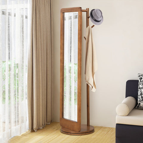 Versatile Freestanding Coat Stand with Full Length Mirror and 360° Rotating Base