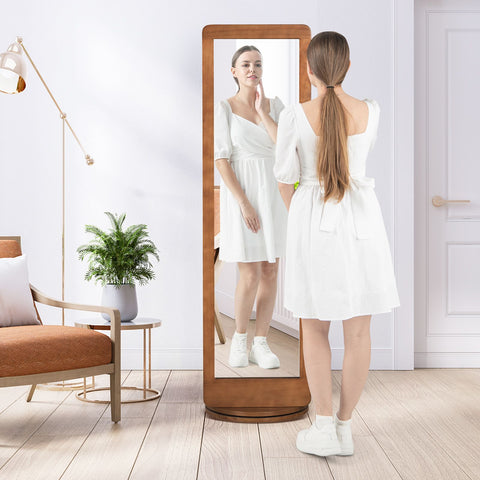 Versatile Freestanding Coat Stand with Full Length Mirror and 360° Rotating Base