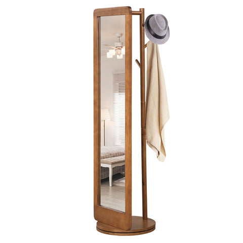 Versatile Freestanding Coat Stand with Full Length Mirror and 360° Rotating Base