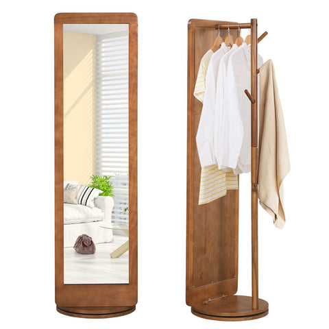 Versatile Freestanding Coat Stand with Full Length Mirror and 360° Rotating Base