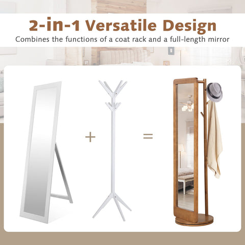 Versatile Freestanding Coat Stand with Full Length Mirror and 360° Rotating Base