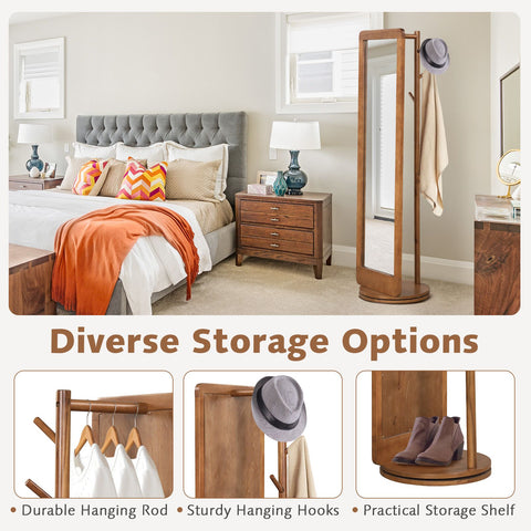 Versatile Freestanding Coat Stand with Full Length Mirror and 360° Rotating Base