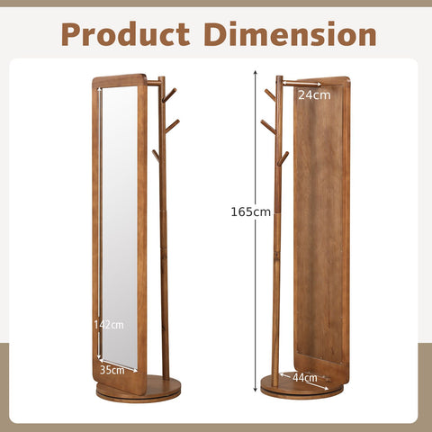 Versatile Freestanding Coat Stand with Full Length Mirror and 360° Rotating Base