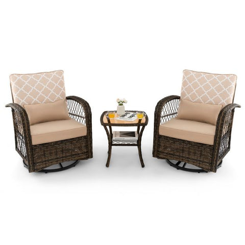 Garden Coffee Table and Rocking Chair set with Swivel Function in Beige