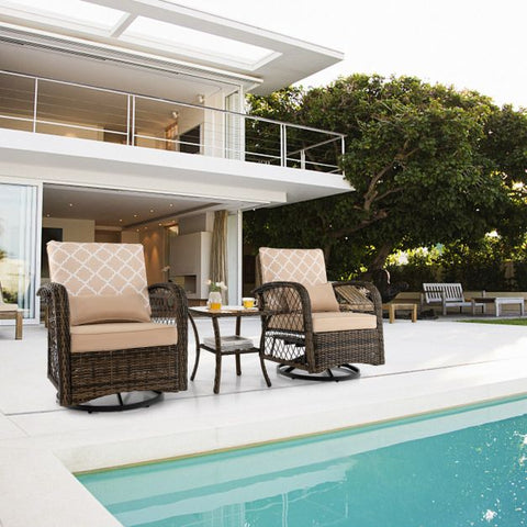 Garden Coffee Table and Rocking Chair set with Swivel Function in Beige