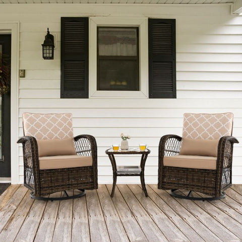 Garden Coffee Table and Rocking Chair set with Swivel Function in Beige