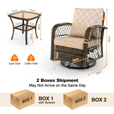 Garden Coffee Table and Rocking Chair set with Swivel Function in Beige