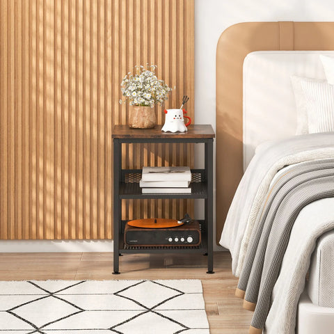 Practical and Compact 3 Tier Side Table in Rustic Brown