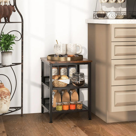 Practical and Compact 3 Tier Side Table in Rustic Brown