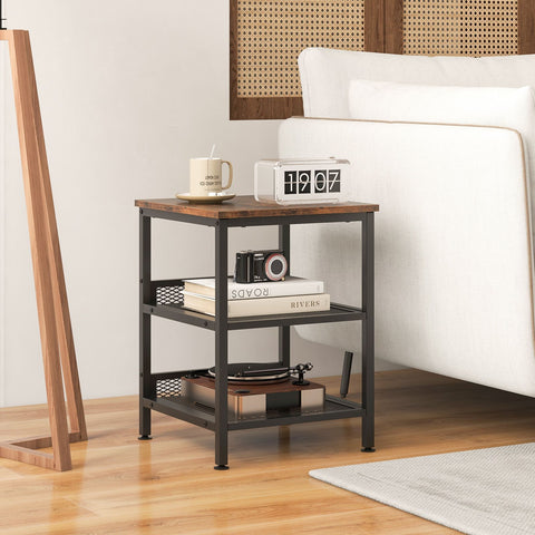 Practical and Compact 3 Tier Side Table in Rustic Brown