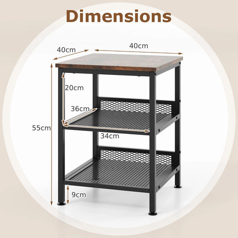 Practical and Compact 3 Tier Side Table in Rustic Brown