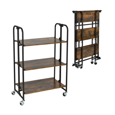 Compact and Simple Rustic 3 Tier Storage Cart with Metal Frame