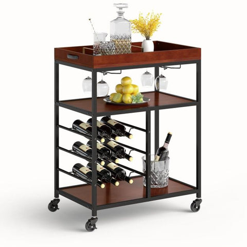 Versatile Chic Storage Cart with Integrated Wine Rack and Glass Holder