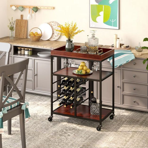 Versatile Chic Storage Cart with Integrated Wine Rack and Glass Holder