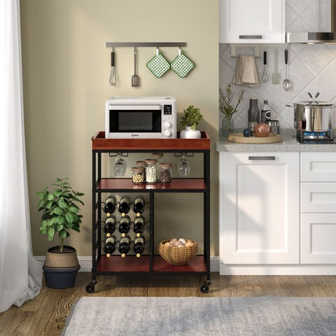 Versatile Chic Storage Cart with Integrated Wine Rack and Glass Holder