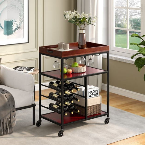 Versatile Chic Storage Cart with Integrated Wine Rack and Glass Holder