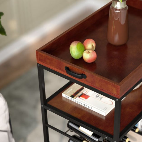 Versatile Chic Storage Cart with Integrated Wine Rack and Glass Holder