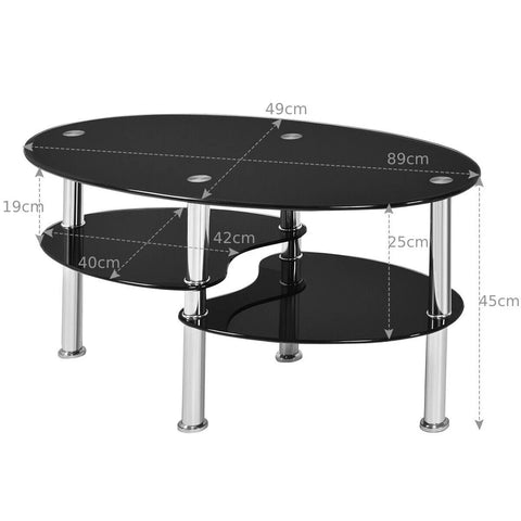 Stylish 3 Tier Coffee Table with Tempered Glass Top and Ample Storage