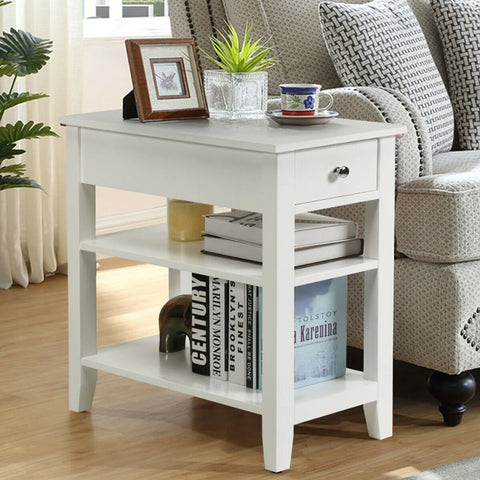 Compact and Stylish Wooden Side Table with 3 Tier Design and Ample Storage