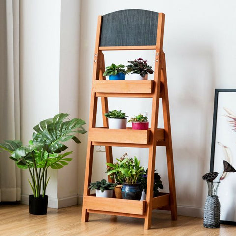 Garden 3 Tier Ladder Shelf Plant Stand with Blackboard