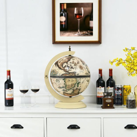 Vintage Inspired Globe Wine Holder with Map and Stable Design